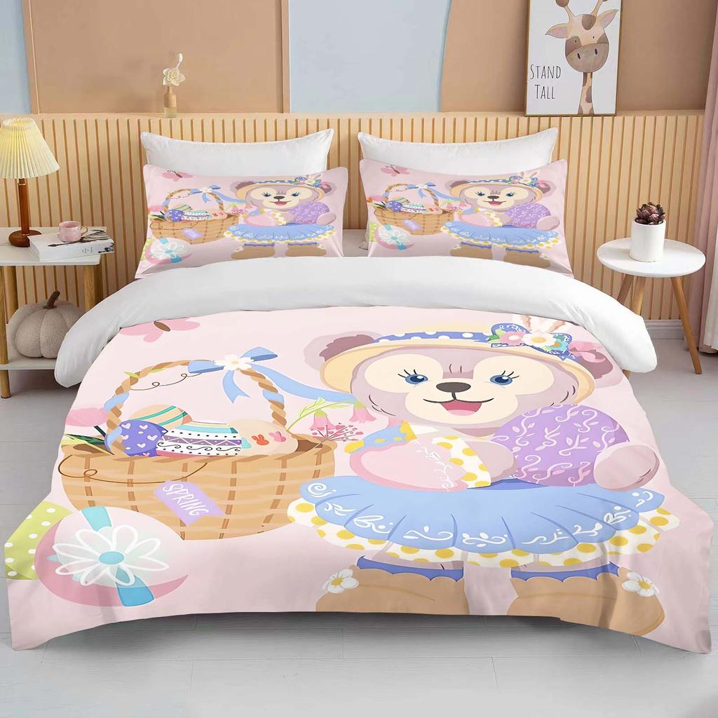 10 размеров Постельное белье с принтом Disney Duffy and Friends Мультяшный микрофибровый комплект для кровати Наволочка Покрывало для взрослой кровати Спальный комплект для спальни Пододеяльник