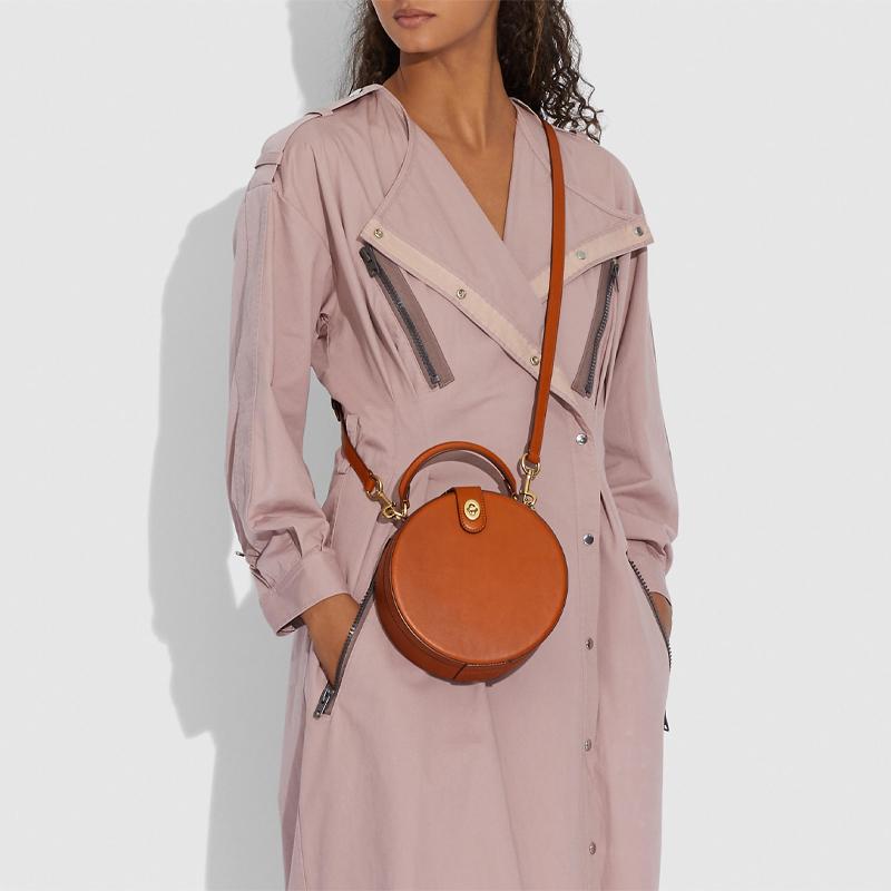 Coach City Blocks Minimalist Round Leather Shoulder Tote Bag Small Women handbags Brown C0302-B4RYP