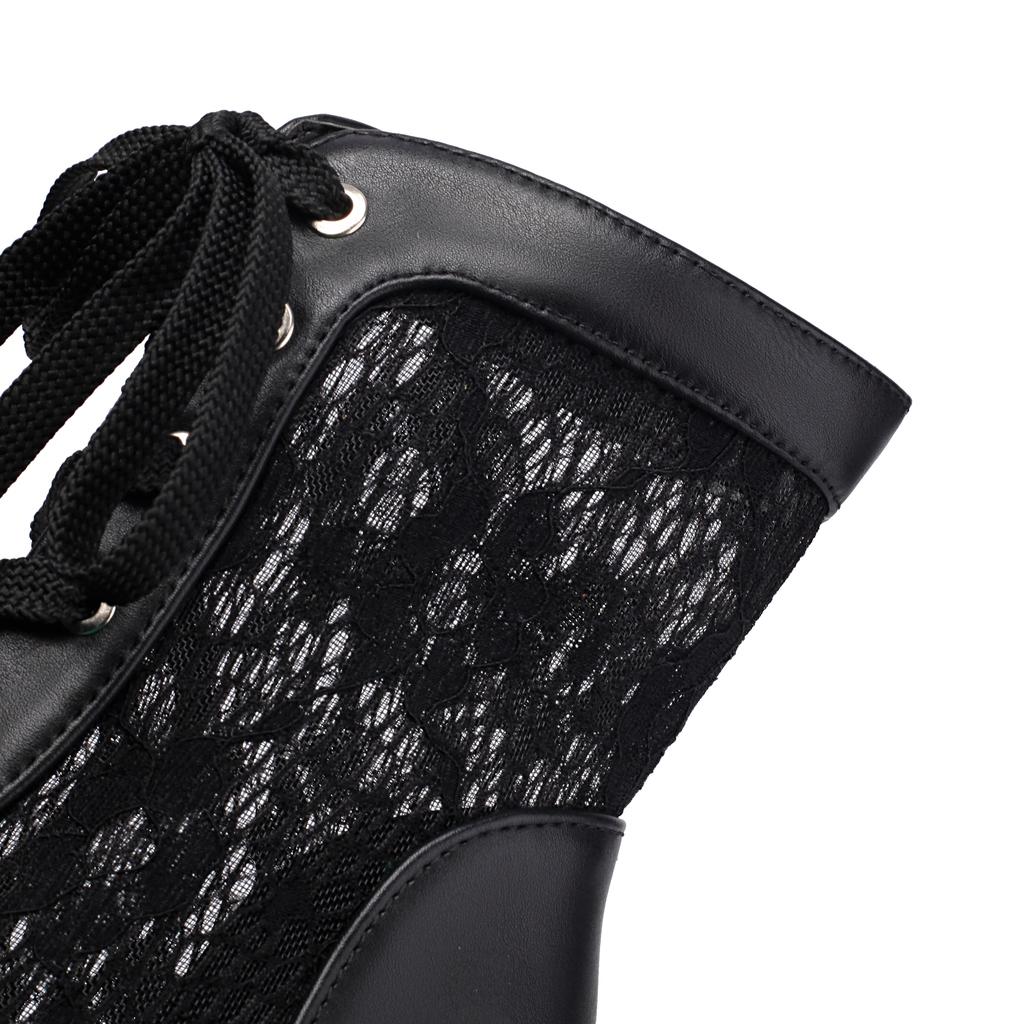 Удобные босоножки на блочном каблуке Женские туфли на платформе Летняя обувь На шнуровке С открытым носком Сексуальные сетчатые ботильоны до щиколотки Обувь для ходьбы