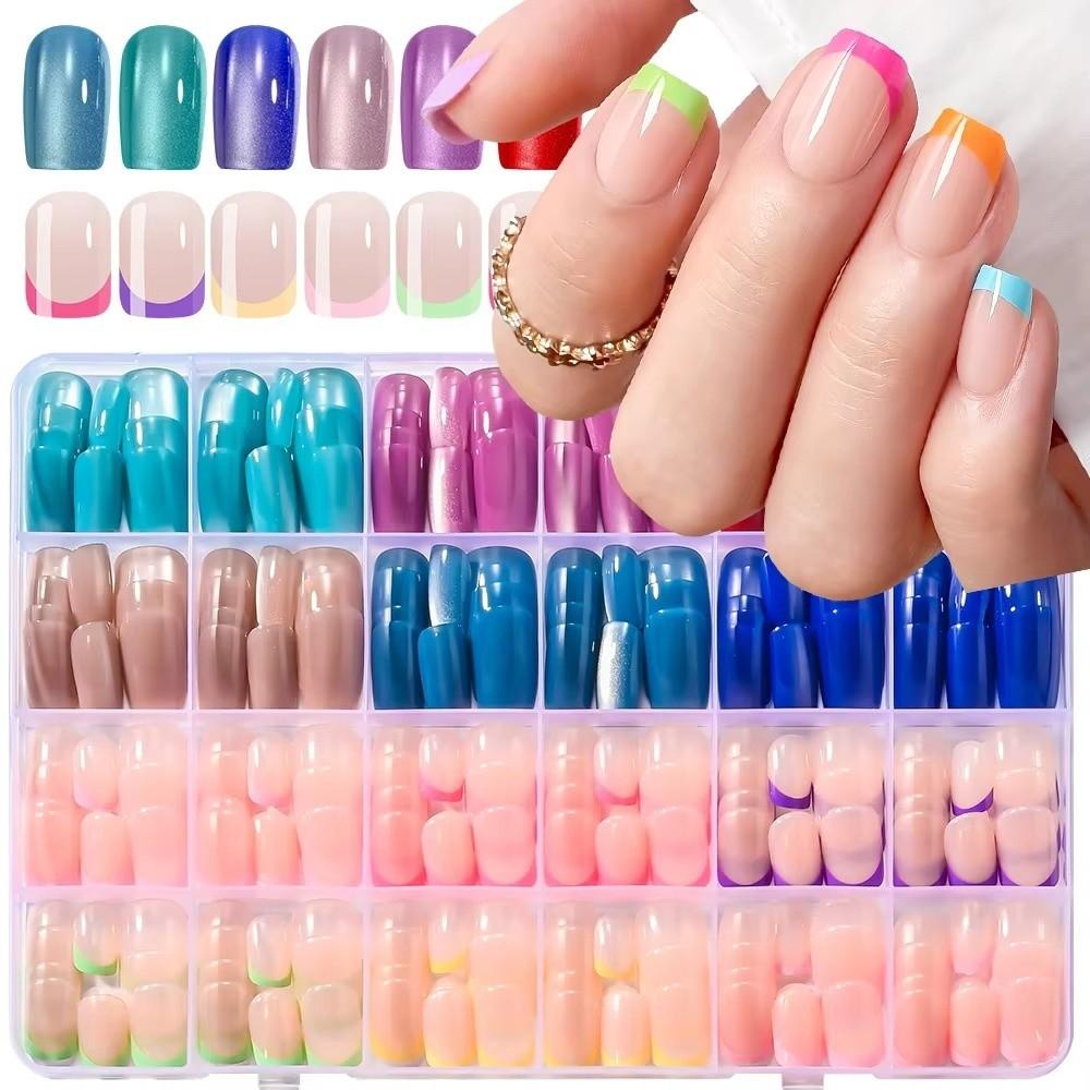 French Design False Nails Red Blue Press On Nails New False Nail Tips Manicure Tool