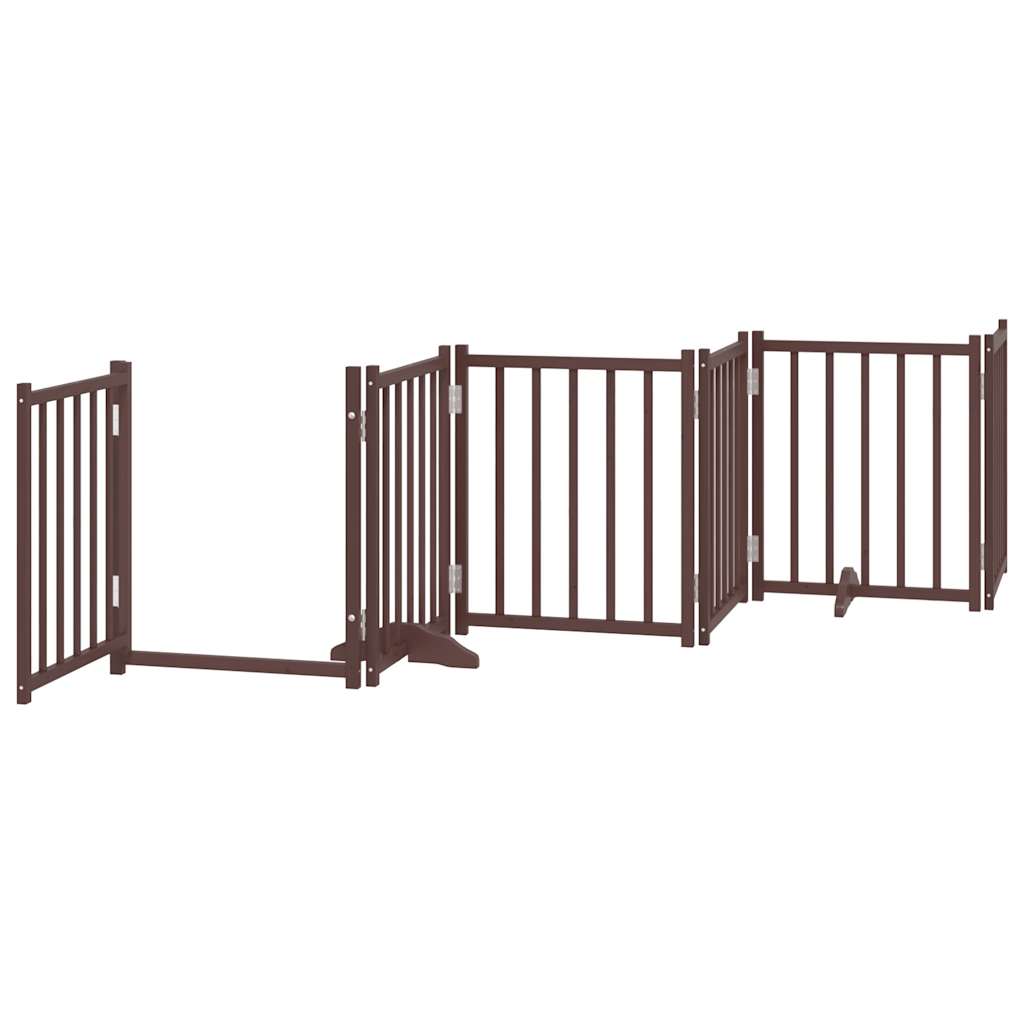 6 Piece Foldable Dog Gate with Door Brown Oak Finish 300 cm Pine Wood
