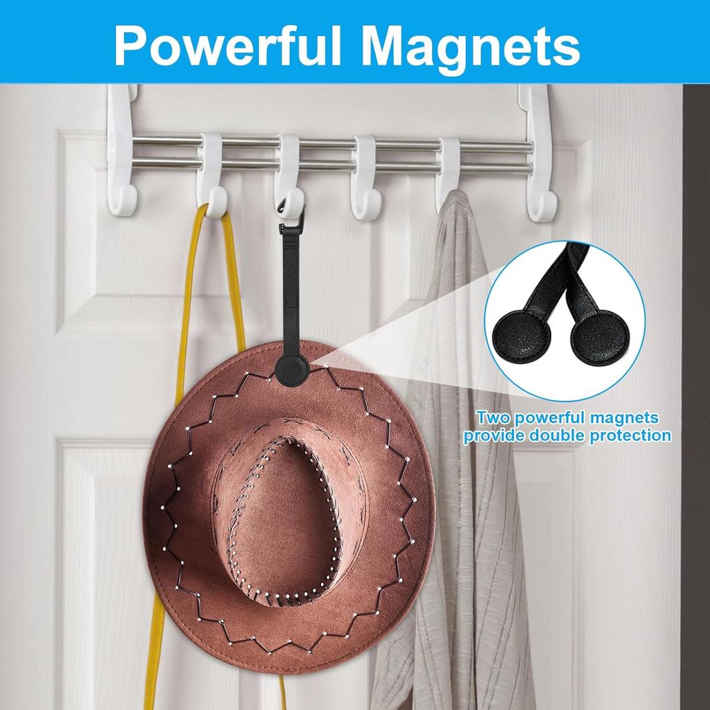 2 pcs Cowboy Hat Holder for Truck- Car Hats Organizer Accessories- Magnetic Clip Leather Hat Rack for Car- Headrest Hat Hanger Vehicle for Travel on