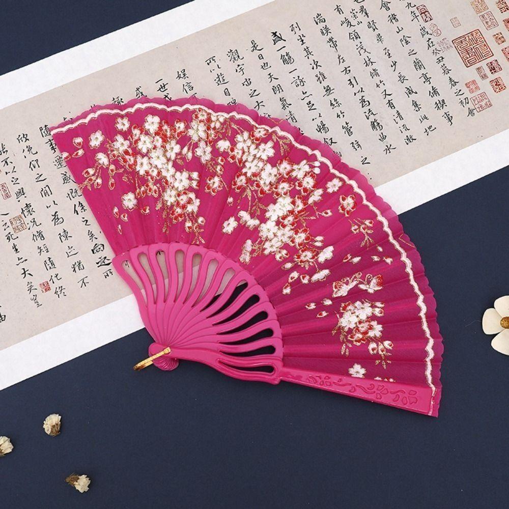 Веер из ткани «Цветок сливы», ручной веер в китайском стиле, элегантный танцевальный веер