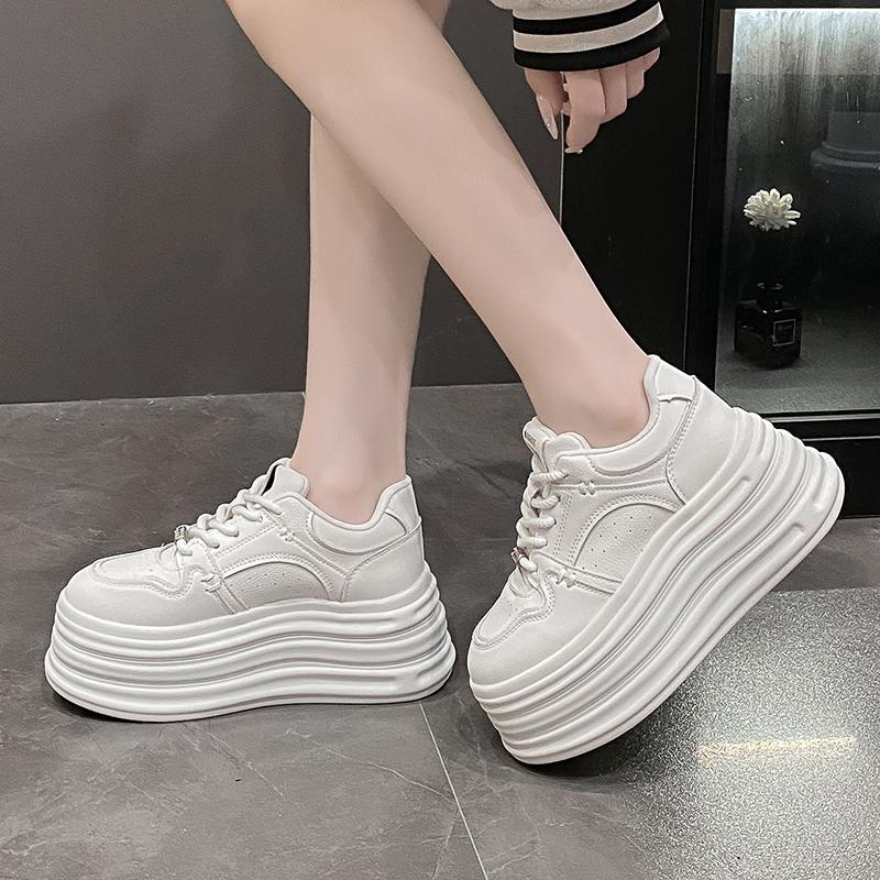 Модная обувь на высокой платформе Женская Весна Осень Массивные кроссовки Дизайнерская толстая подошва Кожаная спортивная обувь Дышащие кроссовки Женские