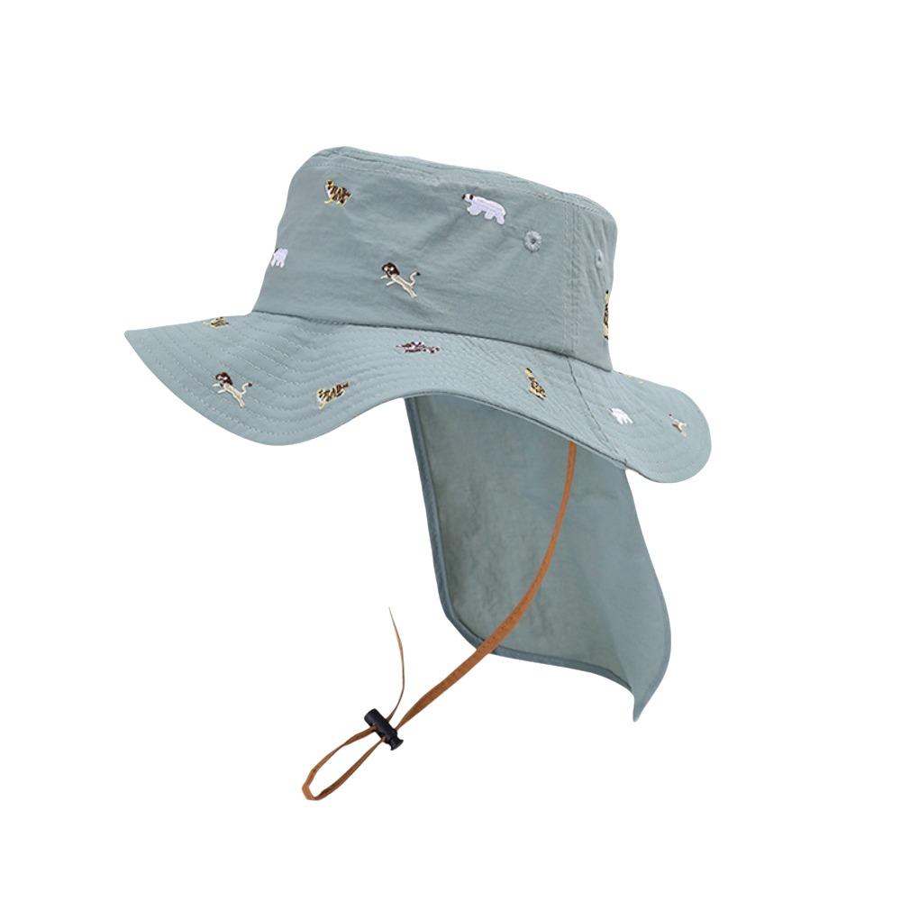 Cartoon Embroidery Children Panama Cap Neck Protection Summer Fisherman Hat Baby Sun Hat Beach