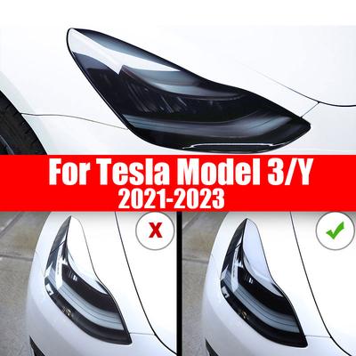 Наклейка для стайлинга автомобилей на переднюю фару для модели Tesla 3 Y-2023, фары из ТПУ, дымчато-черная защитная пленка для фар