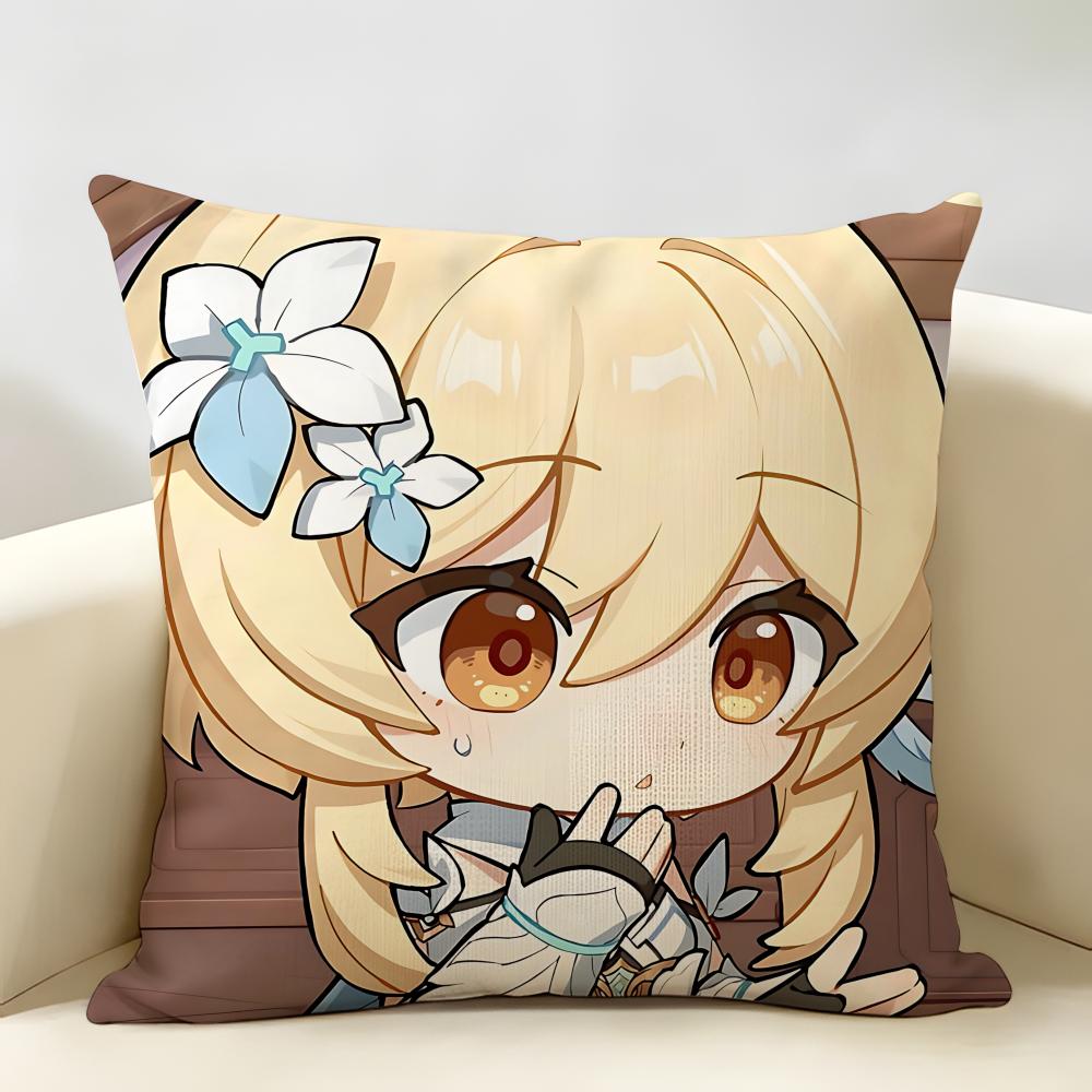 Lumine Cute Genshin Game Cushion Cover Natural Linen Organic Fabric DoubleSided Printing Room Sofa Decor Pillow Case