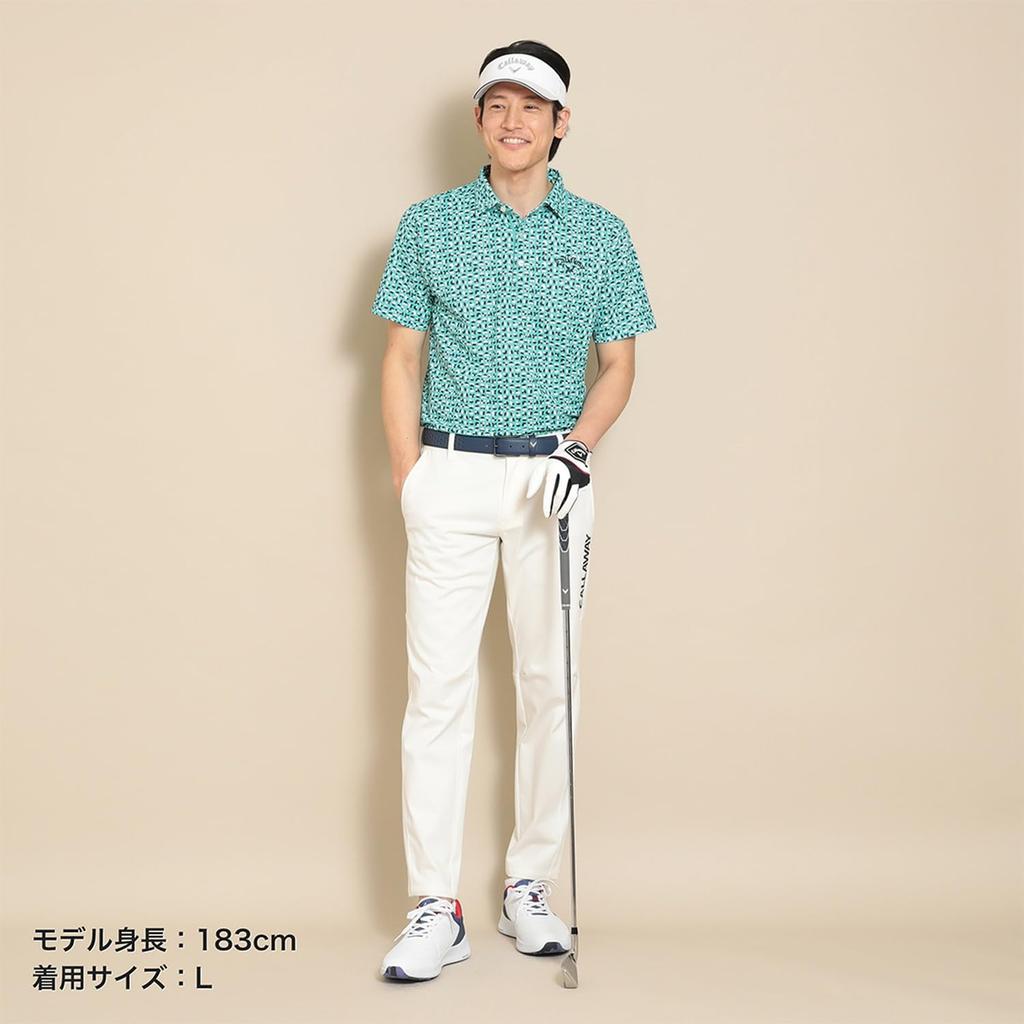 Callaway Short Sleeve Polo Shirt UV Golf C24134113 Green Men's (Geometric Print, Moisture-Wicking, Quick-Drying, Protection) / / 1130_Light