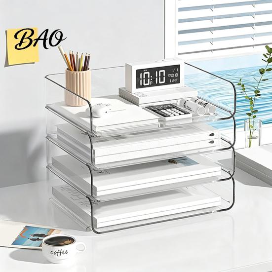 Modern Office Desktop Organizer Large Capacity Desk for Documents Files Letters A4 Paper Book Notes Mail, Compact File Sorter Clear Stackable