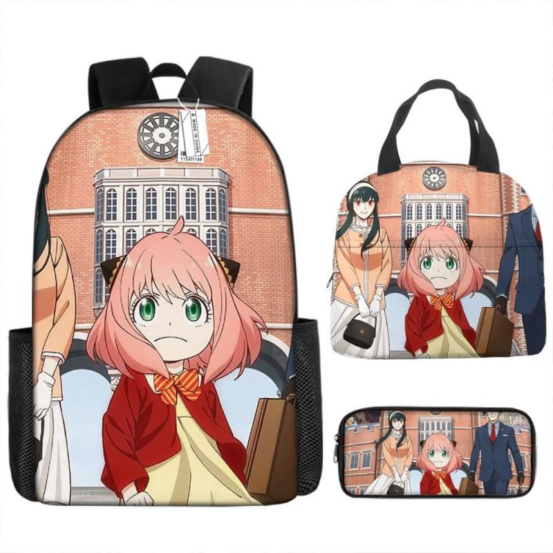 Kids Cartoon Character Print Backpack Set School 17 Inch Oxford Fabric Bag With Lunch Pouch Pencil Case