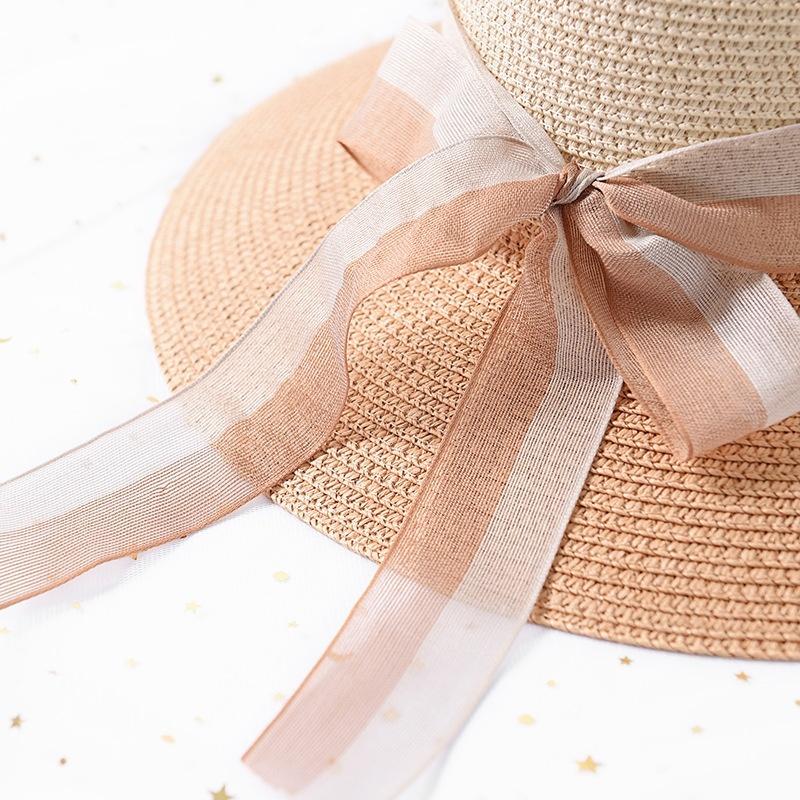 Fashion-двухцветная лоскутная полосатая летняя шляпа от солнца с бантом, женская соломенная пляжная шляпа, большая шляпа с полями