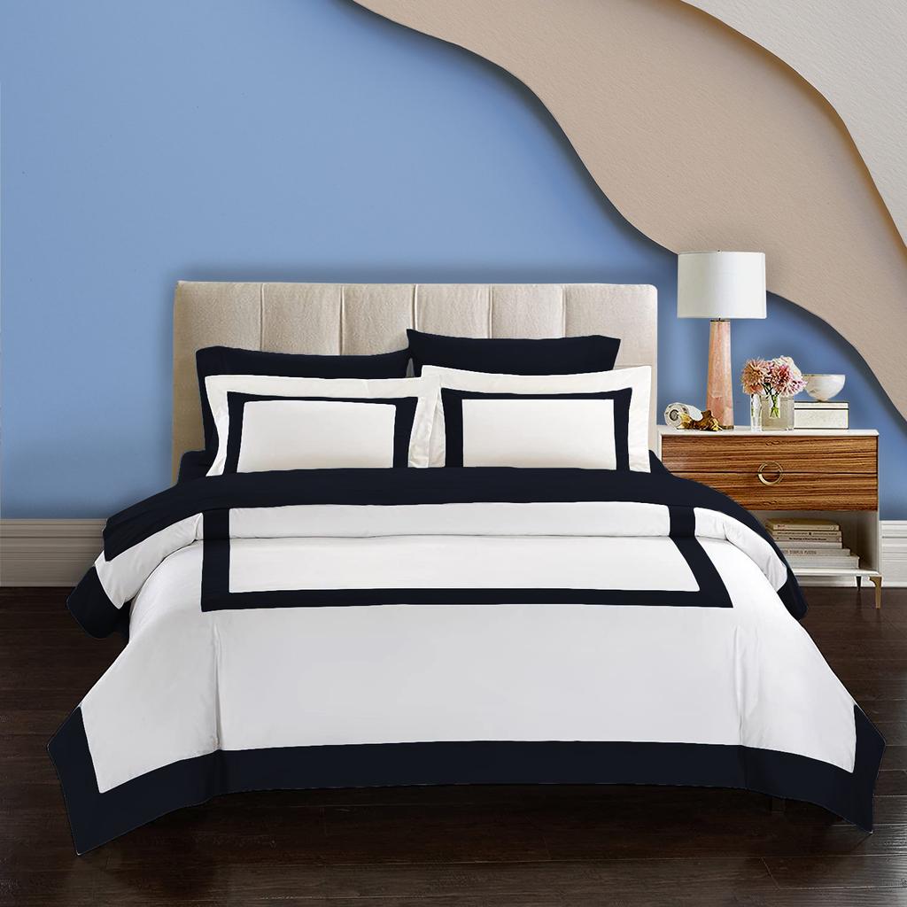 Chateau 3PC Multi-Box Pattern 600TC Duvet Cover Set In 100% Egyptian Cotton – Multi Sizes & Colors (1 Duvet Cover & 2 Pillow Shams)