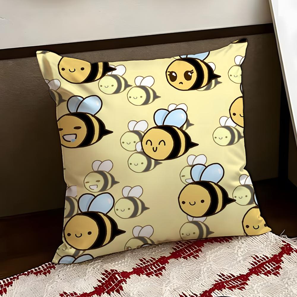 Buzzing little bee Cushion Cover Reversible Soft Durable Pillow Cover Home  Car MultiScene Use for Daily Comfort