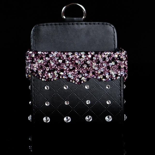 Vehicle Mounted Ashtray Storage Box Organizer Bling Crystal Rhinestone Universal Leather Car Mobile Phone Glasses Holder