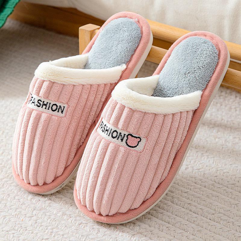 Женские теплые вышитые послеродовые тапочки - зимние хлопковые плюшевые для использования в помещении и на улице