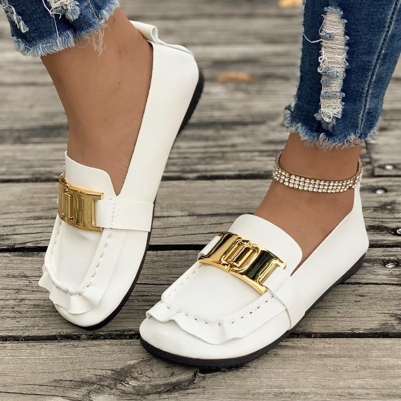 2024 Women Retro Designer Flats Soft Leather Summer Simple Female Loafers Square Toe Lady Outside Sneakers Plus Size 43