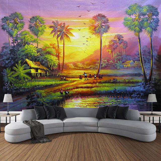 Ретро Пейзаж Картина Маслом Гобелен Настенный Фэнтези Домашнее Художественное Украшение Фэнтези Kawaii Фон Для Комнаты Тканевое Одеяло