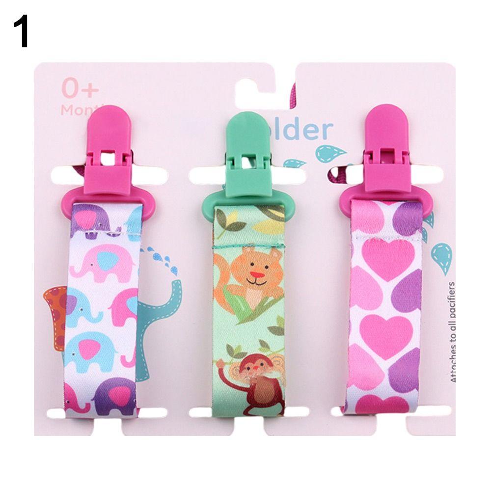 3PCs Soother Holder Dummy Clips Cartoon Print Child Pacifier Clips Nipple Holder  Infants