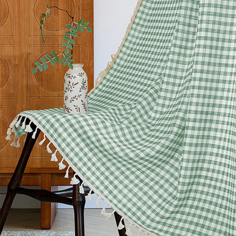 Forest Tassel Edge Grid Curtains Are Suitable for Bedrooms Living Rooms Balconies and Daily Home Decoration 1/2pcs