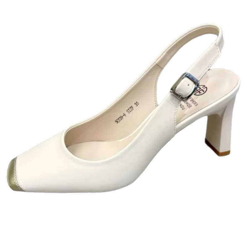 Французские сандалии на высоком каблуке с квадратным носком, женские, на толстом каблуке, новые весенне-летние, для通勤, мягкая кожа, с открытым носком