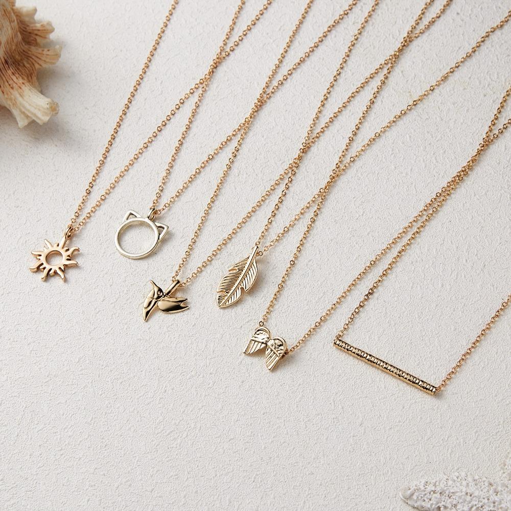 New Trendy Alloy Cute Elegant Sun Star Leaves Bird Butterfly Heart Luck Pendant Necklaces for Women Fashion Accessories Jewelry