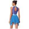 Womens Lyrical Dance Dress Ruched Metallic Mesh Rhinestone Detail Irregular Hem Sleeveless Backless Built In Briefs Leotard