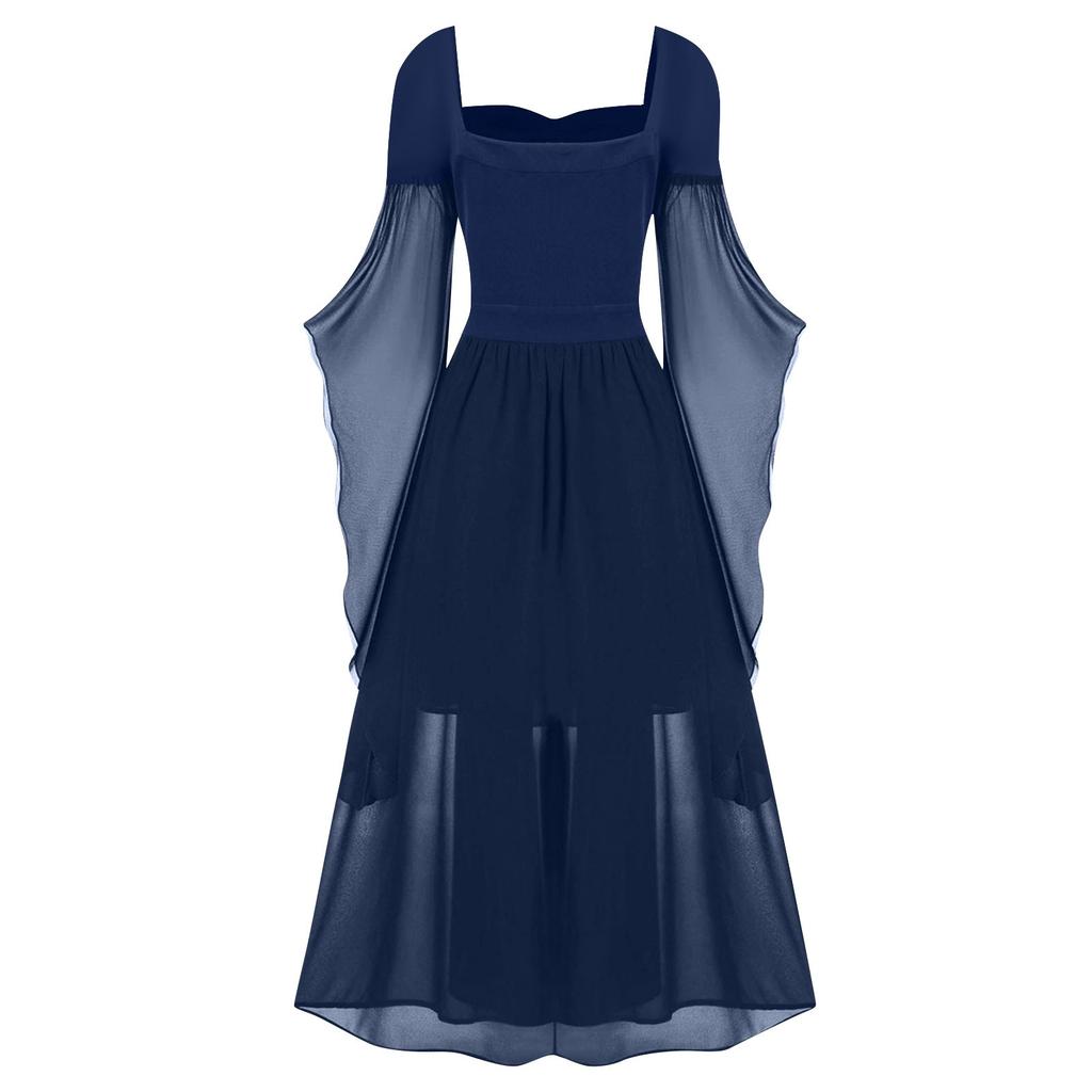 Женское повседневное платье с открытыми плечами больших размеров, сплошное цветное кружевное платье с рукавами-бабочками на Хэллоуин, готическое платье