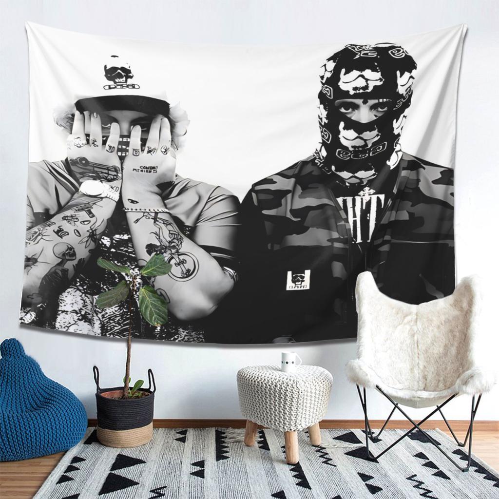 Black and White Hip Hop Tattoo Character Tapestry Street Trendy Bandit Mask Printing Street Style Urban Decor