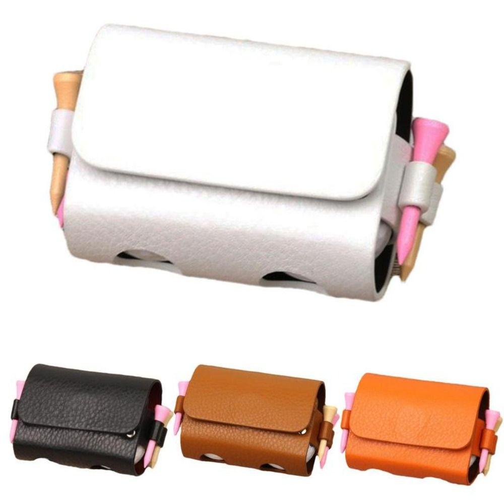 New 4 Golf Tees Outdoor 2 Balls PU Leather Golf Ball Bag Waist Storage Bag
