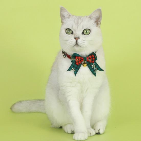 Рождественский кошачий ошейник красно-зеленый клетчатый ошейник с бантом регулируемый ошейник-бант с колокольчиком для кошек рождественский наряд реквизит для фотосессий