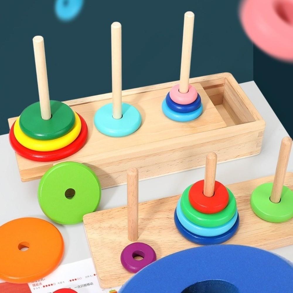 10 Rings Wooden Puzzle Stack Tower Classic Mathematical Toy Educational Toys  Color Cognition