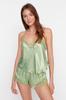 Women's Fashion New Pajama Set Green Lace Detailed Rope Strap Satin Woven Pajama Set