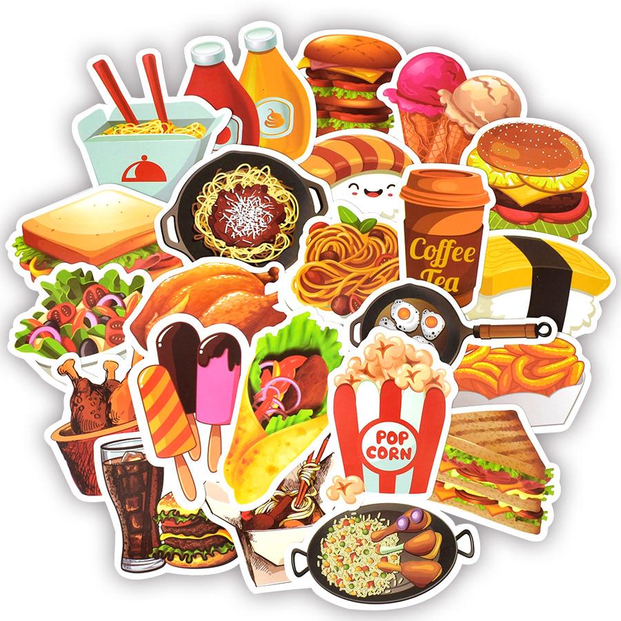 Drink Pcs Food Fast 50 Stickers Cartoon Tasty Burger Fries Pizza Dessert Diet Decals To Diy Fridge Laptop Suitcase Stickers Toys Gifts