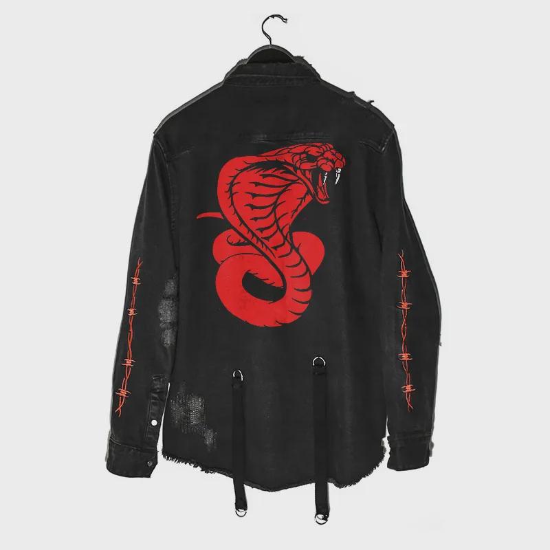 Джинсовая куртка с принтом «Череп» в европейском и американском стиле — мужское пальто с длинными рукавами и лацканами, большой размер, универсальное решение для весны и осени.
