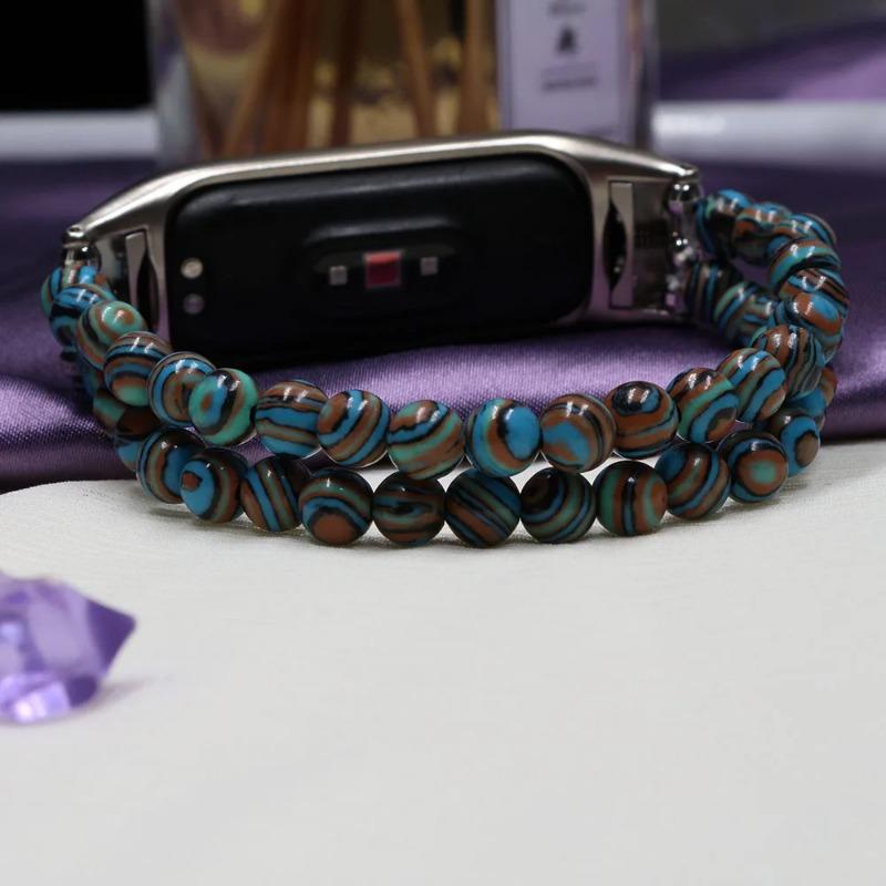 Классический браслет Mi Band 6 для женщин, сменный браслет для Xiaomi Mi Band 4 5 7, аксессуары для ремешка, сделай сам, ремешок для часов, каменные бусины, синий, нарядный