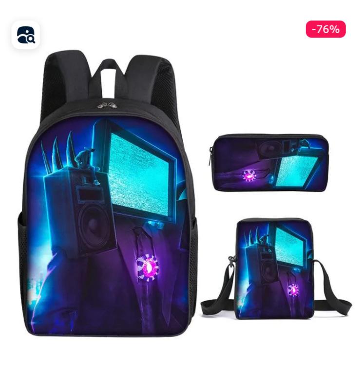 Skibidi toilet man schoolbag titan monitor man backpack satchel pencil case three-piece set