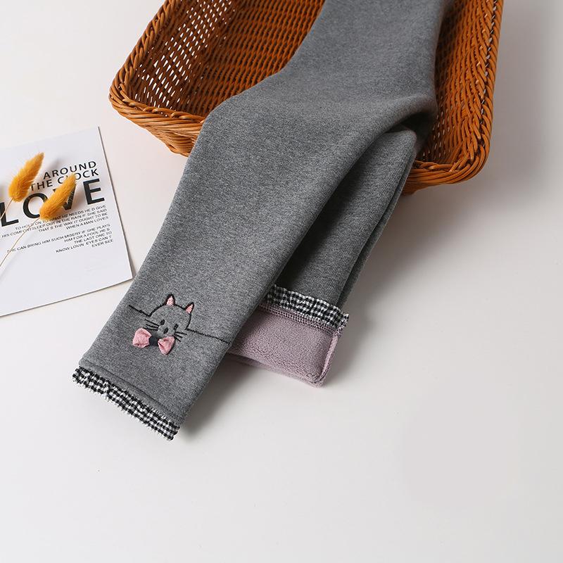 Зимние леггинсы для девочек, бархатные утепленные детские брюки, модные теплые брюки с вышивкой