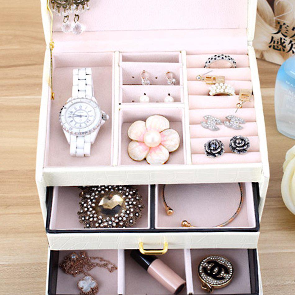 Органайзер для хранения ювелирных изделий из ПУ Трехслойная коробка с двумя ящиками