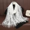 Summer New Solid Color Floral Fringed Shawl, Women's Fashion Thin Plum Blossom with Lace Long Towel