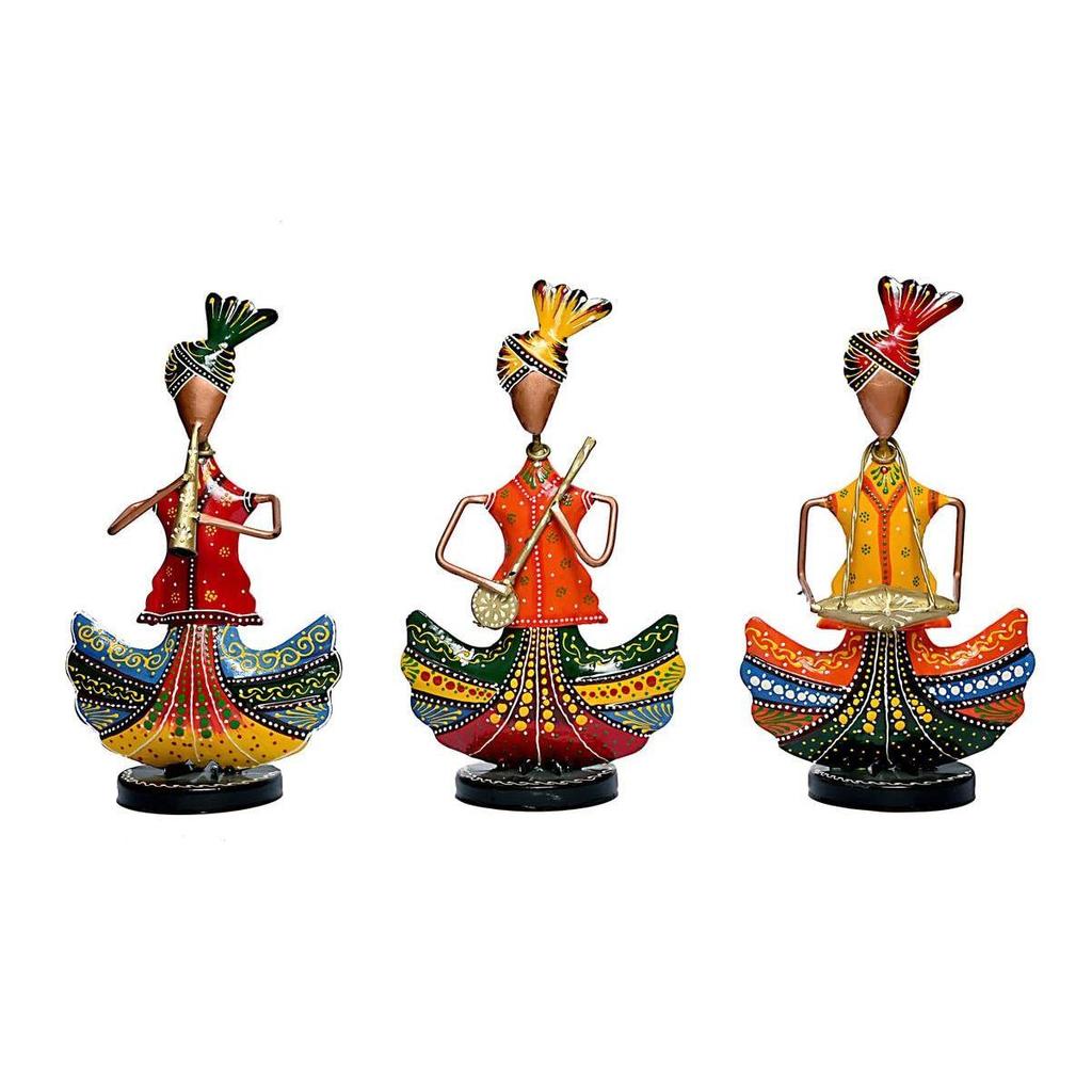Расписанные вручную племенные музыканты из железа, декоративный предмет, экспонат для домашнего декора, подарок, многоцветный (Длина 7 дюймов*Высота 13 дюймов) - Набор из 3 шт., Винтаж