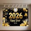 Black Gold New Year Background Banner Glitter 2026 Happy New Year Backdrop Supplies Balloons New Year Party Decoration Gifts