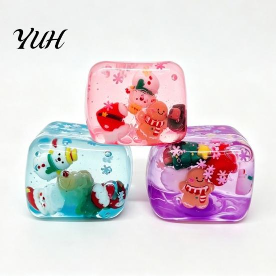 Christmas Sensory Cube Toys Stress Relief Toy, Clear Squeeze with 3D Snowman, Adults Relaxation Aid Santa Claus, Gingerbread, Xmas Tree, Hand