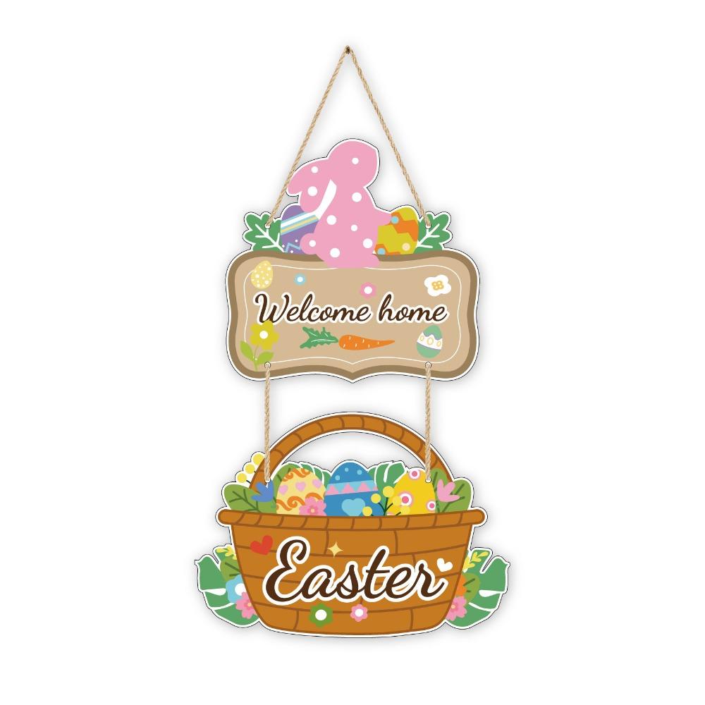 Cartoon Easter Welcome Sign Paper Bunny Egg Decor Easter Hanging Ornament Party Decoration