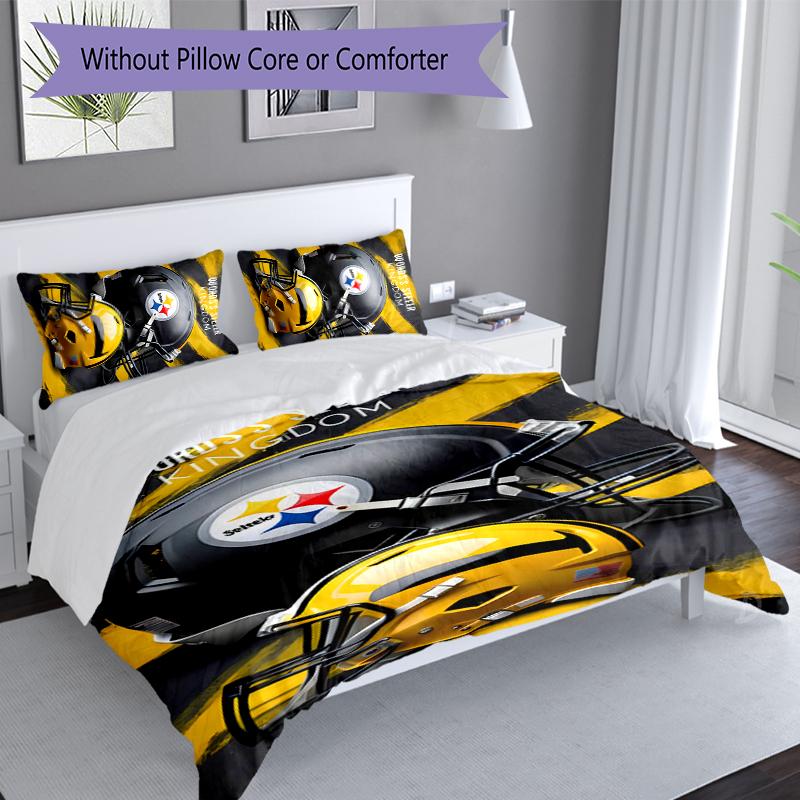 3pcs Pittsburgh Steelers Duvet Cover Set, Includes 1 Duvet Cover and 2 Pillowcases,Skin-Friendly&Comfortable Fabric,Suitable Bedding Sets