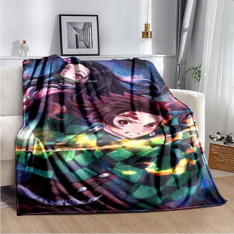 Флисовое одеяло в стиле аниме Demon Slayer Kimetsu no Yaiba Nezuko Kamado Tanjiro Kamado, мягкое постельное белье, покрывало, утепляющий чехол для дивана