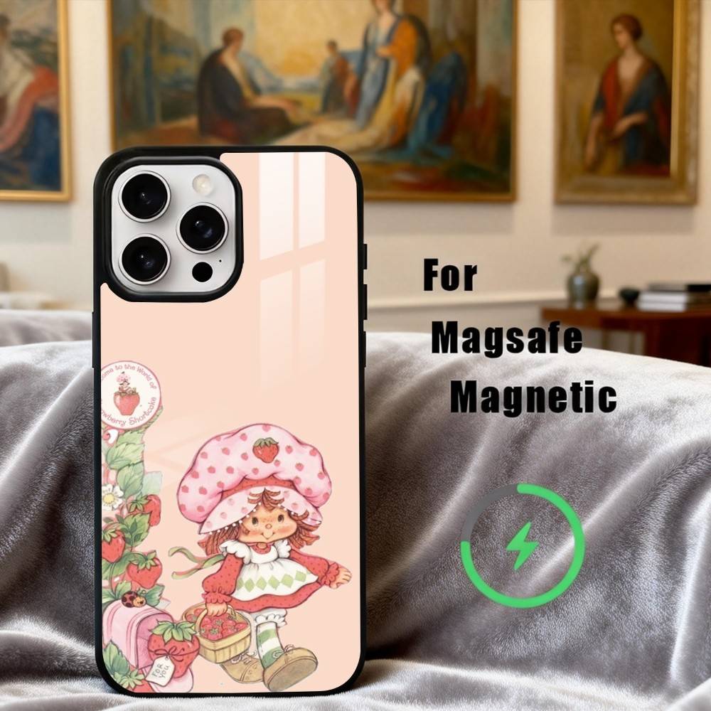 S-StrawberryS Винтажный S-Shortcake Чехол для телефона для iPhone17,16,15,14,13,12,11 Plus,Pro Max Магнитный для Magsafe Беспроводная зарядка