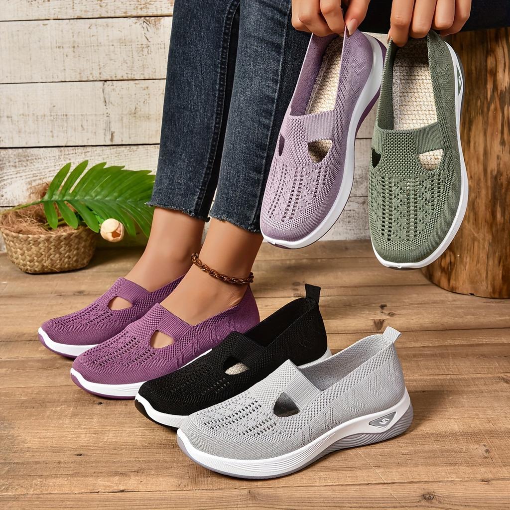 Женские кроссовки с вырезами, повседневные дышащие прогулочные туфли без шнуровки, легкие уличные туфли на плоской подошве