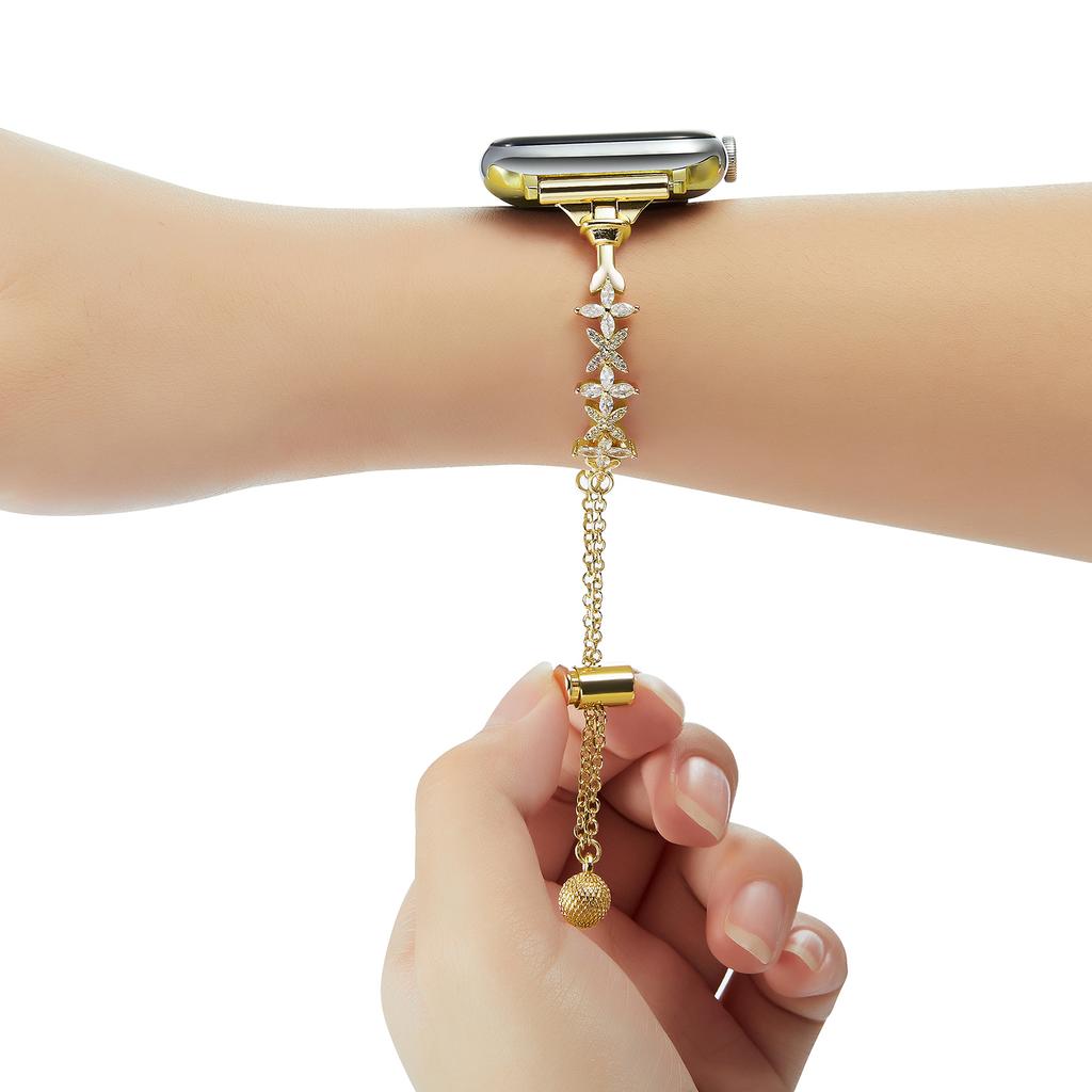 For Apple Watch 10 46mm/Ultra 2/Ultra 49mm/9 8 7 45mm/SE (2023) SE (2022) SE 6 5 4 44mm/3 2 1 42mm Four-Leaf Clover Copper Watch Strap