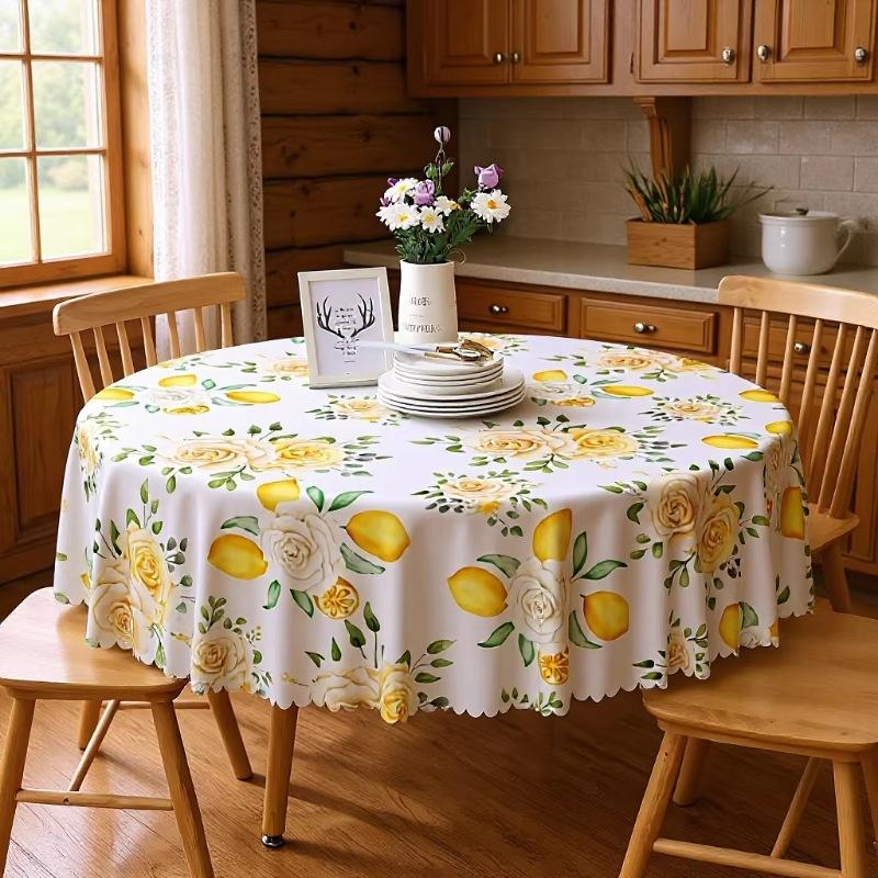 Flowers And Leaves Pattern Digital Printing Round Tablecloth Spring Flowers And Fruits Series Tablecloth