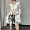 Butterfly Sleeve Tassel Long Sleeve Ruffles High Waist Crop Top Tshirt Hollow Out Summer Fashioon Y2K Casual Clothes